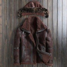 Men's RAF Aviator Pilot B3 Flying Bomber Fur Real Leather Jacket, All Sizes picture