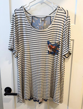 Cato Women's Plus 18W White/Blue Striped Floral Knit Tunic Top Pocket picture