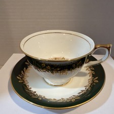 Aynsley John #2966 Teacup & Saucer set, Green/White/Gold Trim with Fruit, only 1 picture