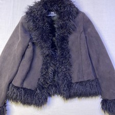 Vintage Blanc Noir Black Suede Faux Fur Trim Coat Y2K Boho Whimsigoth SZ Large picture