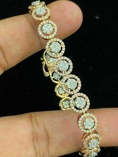 5Ct Round Cut Simulated Diamond Women's Halo Bracelet 14K Yellow Gold Plated 7