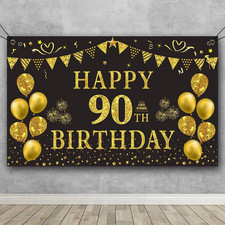 Gold and Black 90Th Birthday Backdrop(5.9 X 3.6 Fts) picture