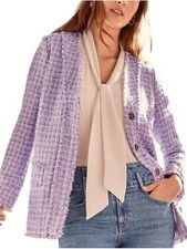 NWT Ann Taylor Women’s Fringe Tweed Cardigan Jacket Lilac Purple Size 6P picture