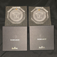 Versace Medusa Clear Glass Octagon Ashtray Set of 2 w/ Boxes picture