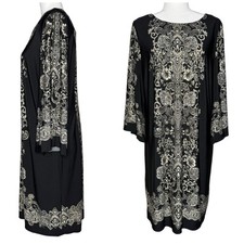 Sandra Darren Dress L Shift Knee Length Black Stretch Flare Sleeve Career Office picture
