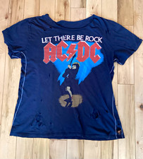 AC/DC Let There Be Rock World Tour Blue Double-Sided Cotton T-Shirt L/XL picture