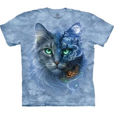 The Mountain 9 Lives Phantom Cat T-Shirt L Blue Halloween Fantasy Graphic Tee picture