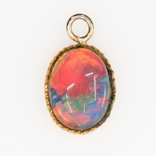 Vintage 10K Gold Australian Fire Opal Dainty Charm Pendant 1960s Retro Fine picture