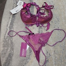 Valisère Tabu Sexy Mission Purple Sheer Lace Underwired Bra Set 36C luxuryFrench picture