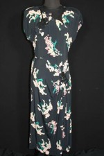 RARE VINTAGE CLASSIC 1940'S BLACK  SILKY RAYON FLORAL PRINT DRESS SIZE 10-12 picture