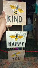 Wood Hanging Tiered Bee Sign 