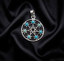 OOAK Handmade Sterling Silver Star of David Pendant Genuine Turquoise Judaica 92 picture