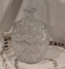 Vintage 13.5” Polish Crystal Lidded Punch Bowl with Ladle-One of a kind piece picture