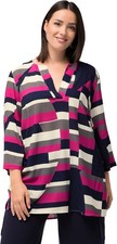 Ulla Popken Tunic Top 24 26 Geo Abstract 3/4 Sleeve Pink Blouse picture