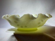 Fenton Custard Satin Glass Persian Medallion Ruffled Bowl 8