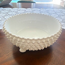 Fenton White Milk Glass Hobnail Round Footed Decorative Bowl Glossy Finish picture