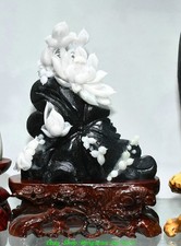 13.3'' Collection Chinese Natural Dushan Jade Carving Lian Lotus Flower Statue picture