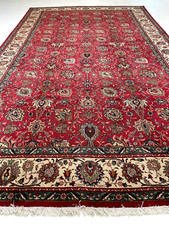 Antique Oriental Hand-Knotted Wool Area Rug Red/Ivory/Green 10'9
