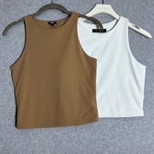 New Express Tank Top Bundle Women Small Brown White Cropped High Neck Minimal picture