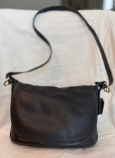 Vintage 1990s Coach Fletcher 4150 Dark Navy Leather Shoulder Bag Brass Hardware picture