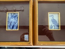 Fukagawa Seiji Porcelain Art Bird Panel Framed Japanese 2 Ceramic Tile picture