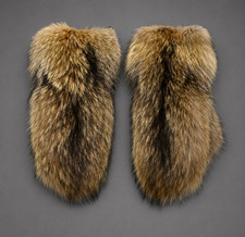 Long Finnish Raccoon Fur Mittens with Leather Palms picture