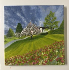 Nyon Switzerland Flower Garden Flower Landscape - Oil Painting 12 X 12” ooak  picture