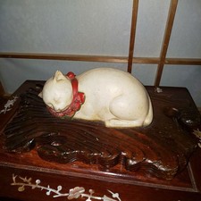Antique Meiji Japanese Sleeping Cat Karakuri Shunga Pottery Doll Figurine picture