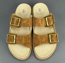 Brunello Cucinelli Brown Suede Double Buckle Slide Sandals EU 40 US 11 picture
