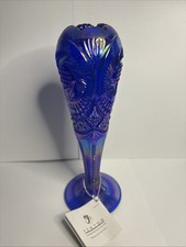 Vintage Fenton Cobalt Blue Iridescent Carnival Glass Bud Vase - Pinwheel picture