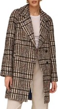 Avec Les Filles Plaid Bouclé Walker Coat Women's L Tan Brown Wool Blend L/S picture
