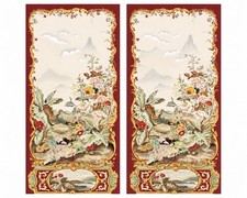 Pair Hand Painted Watercolor Floral Medallion French Style Panels 31” X 62” picture