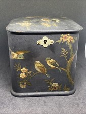 ANTIQUE 19TH CENTURY CHINESE PAPER MACHE LACQUERED CHINOISERIE TEA CADDY BOX picture