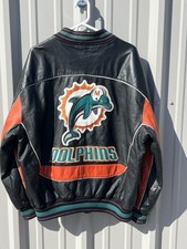 Miami Dolphins Leather Carl Banks Jacket XL G-III NFL Black Vintage Marino picture