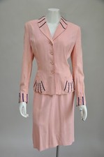 Vintage 1930s Tailored Dusty Pink & Navy Skirt Blazer Suit Wedding Fall Spring M picture