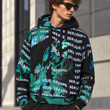 Dolce & Gabbana Men’s Pullover Hoodie M Graphic Print Fleece Drawstring picture