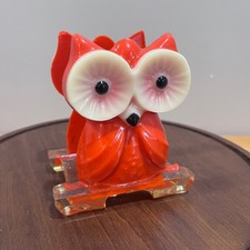Vtg MCM Orange Lucite Owl Napkin Holder Retro Kitsch Kitchen Decor picture