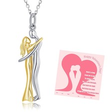 Sterling Silver Couple Hug Pendant Necklace for Women (Silver & 18K Gold) picture