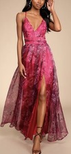 Lulus Romance That Wows Magenta Floral Print Organza Maxi Dress Size Small picture