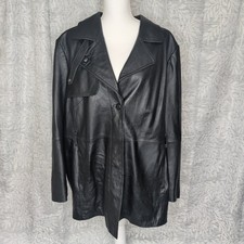 Vintage Avenue Black Leather Storm Flap Jacket Plus Size 22/24 Trench Style picture