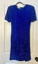 Cobalt blue Vintage show dress sequence party Vegas dress beaded picture