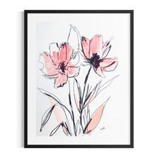 Botanical in Vase Painting 9x12 Floral Pink Paper Black White Modern Wall Art picture