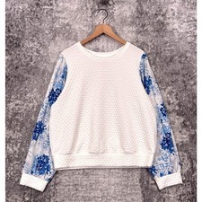 New Anthropologie Sweater XL Womens Porridge Textured Puff Sleeve Floral picture