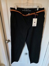 Gloria Vanderbilt Black Slimming Effect Trousers with Brown Belt, Size 12 picture