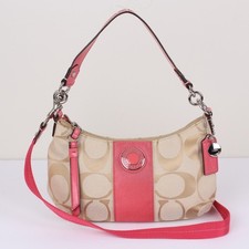 Coach Signature Stripe Demi Shoulder Bag Handbag F19218 Beige Pink picture