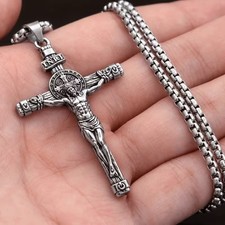 925 Sterling Silver 3D Catholic Crucifix Christian Jesus Christ Cross Necklace picture