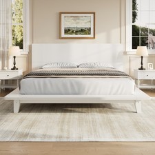 Full Modern Platform Bed White Solid Wood 83