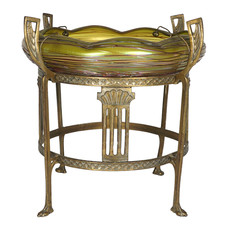 Antique Bohemian Iridescent Art Glass Bowl Art Nouveau Centerpiece picture