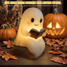 Cute Ghost Reading Book LED Night Light Halloween Resin Decor Warm Lamp 10cm picture