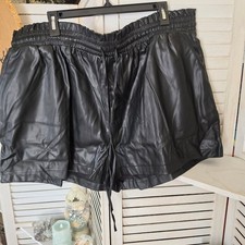 HEYSON Black Faux Leather Shorts 3XL Plus Elastic Waist Drawstring Pockets NEW picture